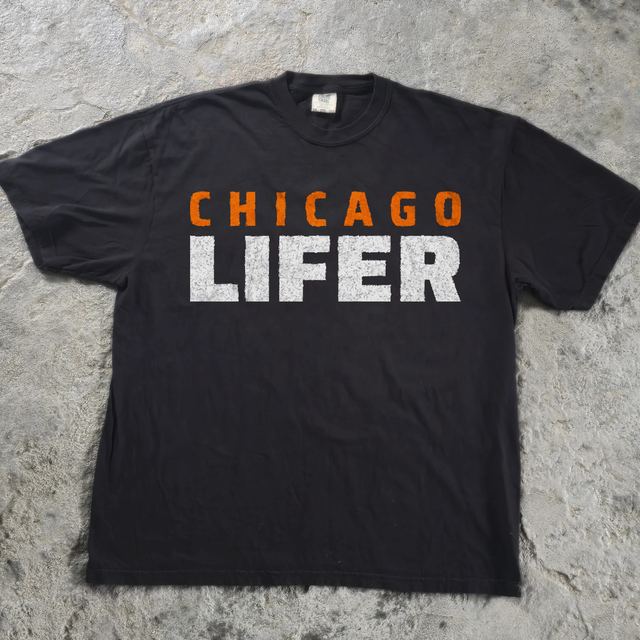 Chicago Lifer shirt, flat on concrete